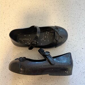 Mini Melissa Black Glitter Kids Dress Shoes